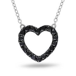 Miadora Sterling Silver 1/2ct TDW Black Diamond Heart Necklace