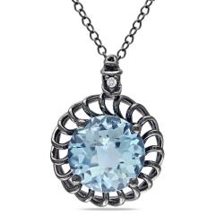 Silver 4 1/4ct TGW Blue Topaz and Diamond Accent Necklace