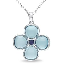 Silver 7 5/8ct TGW Sapphire and Blue Chalcedony Necklace