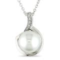 Yellow Silver Pearl and Diamond Accent Necklace (9-9.5 mm)