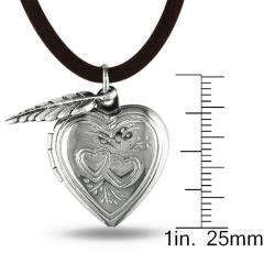 White Brass with Cord Hanging Leaf Charm Heart Locket Pendant