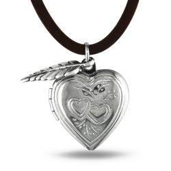 White Brass with Cord Hanging Leaf Charm Heart Locket Pendant
