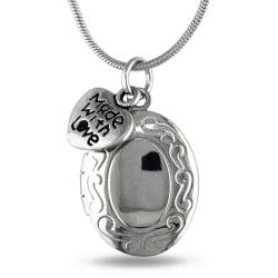 White Brass Locket with Hanging Heart Charm Pendant