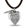 White Brass with Cord Hanging Leaf Charm Heart Locket Pendant