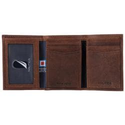 Nautica Men's Topstitched Tri-Fold Genuine Leather Passcase Wallet