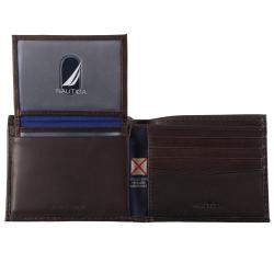 Nautica Men's Anchor Embossed Bi-Fold Genuine Leather Passcase Wallet