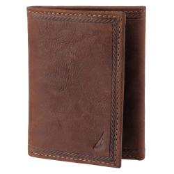 Nautica Men's Topstitched Tri-Fold Genuine Leather Passcase Wallet