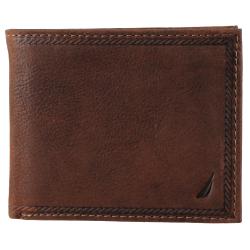 Nautica Men's Topstitched Bi-Fold Genuine Leather Passcase Wallet