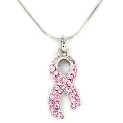 Polished Breast Cancer Awareness Pink Crystal Necklace