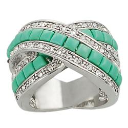 Journee Collection Silvertone CZ and Created Turquoise Criss-cross Ring