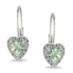 10k White Gold Green Amethyst and 1/7ct TDW Diamond Earrings (G-H, I2-I3)