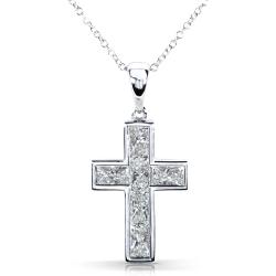 14k White Gold 1 1/5 ct TDW Diamond Cross Necklace (G-H, VS1-VS2)