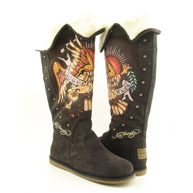 Ed Hardy Womens Brown Faux Fur lined Boots