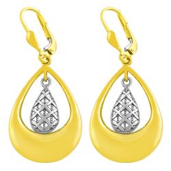 14k Two-tone Gold Double Teardrop Filigree Dangle Earrings
