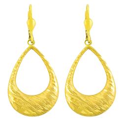 14k Yellow Gold Textured Teardrop Dangle Earrings