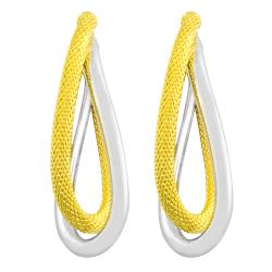 14k Two-tone Gold Polished/ Textured Double Oval Hoop Earrings