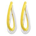 14k Two-tone Gold Polished/ Textured Double Oval Hoop Earrings