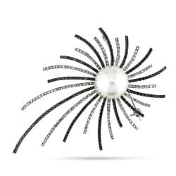 18k White Gold 2ct Black and White Diamond and Pearl Brooch (12-13 mm)(G-H, SI1-2)