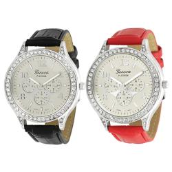 Geneva Platinum Women's Rhinestone Decorative Chronograph Watch