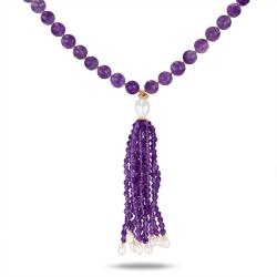 Sterling Silver Amethyst and Freshwater Pearl Endless Necklace