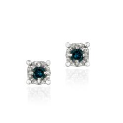 DB Designs Sterling Silver 1/8ct TDW Blue Diamond Crown Earrings