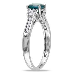 10k White Gold Created Emerald and Sapphire Diamond Accent Ring