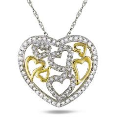 14k Two-Tone Gold 1/2ct Diamond Heart Necklace (H-I, I1-I2)