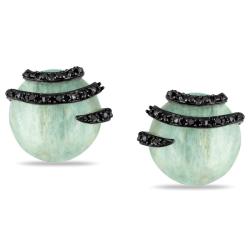 Sterling Silver Milky Aquamarine and 1/10ct Black Diamond Earrings 