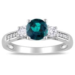 10k White Gold Created Emerald and Sapphire Diamond Accent Ring