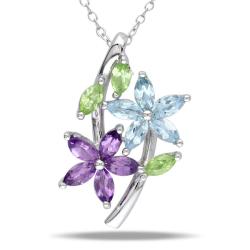 Sterling Silver Amethyst, Peridot and Blue Topaz Fashion Necklace