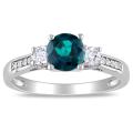 10k White Gold Created Emerald and Sapphire Diamond Accent Ring