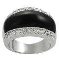Silvertone Created Black Onyx and Cubic Zirconia Dome Ring