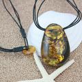 Honey Green Baltic Amber Stone Multistrand Flat Bottom Cord Necklace (Lithuania)