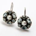 Sterling Silver Pearl and Blue Topaz Earrings (6 mm)(India)