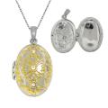 Two-tone Filigree Oval Locket Necklace