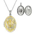 Two-tone Fleur De Lis Oval Locket Necklace