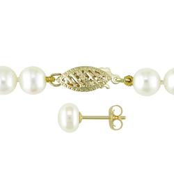 14k Yellow Gold Freshwater Pearl Necklace and Earrings Set (6-6.5 mm)