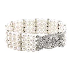 14k White Gold White Akoya Pearl and 2/5ct TDW Diamond Strand Bracelet