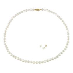 14k Yellow Gold Freshwater Pearl Necklace and Earrings Set (6-6.5 mm)