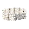 14k White Gold White Akoya Pearl and 2/5ct TDW Diamond Strand Bracelet