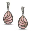 Silver 36ct TGW Opal and 1/4ct TDW Black Diamond Earrings