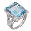 De Buman 18k Gold and Silver Blue Topaz and Cubic Zirconia Ring