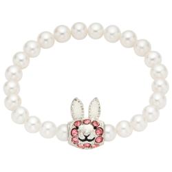 Pearl Rabbit Charm Center Kids Stretch Bracelet 