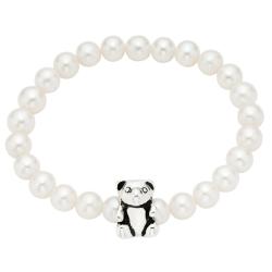 Pearl Teddy Bear Charm Center Baby Bracelet (4-5 mm)