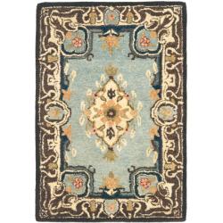 Handmade Bliss Light Blue/ Ivory Hand-spun Wool Rug (2' x 3')