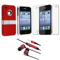 BasAcc Red Case Stand/ Headset/ Screen Protector for iPhone 4S