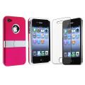 Pink Case with Chrome Stand/ Screen Protector for Apple iPhone 4S