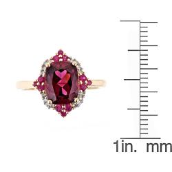 14k Yellow Gold Rhodolite, Ruby, Diamond Accent Ring 