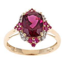 14k Yellow Gold Rhodolite, Ruby, Diamond Accent Ring 