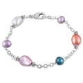 Rhodium-plated Multi-colored Freshwater Pearl Bracelet (5-8.5 mm)